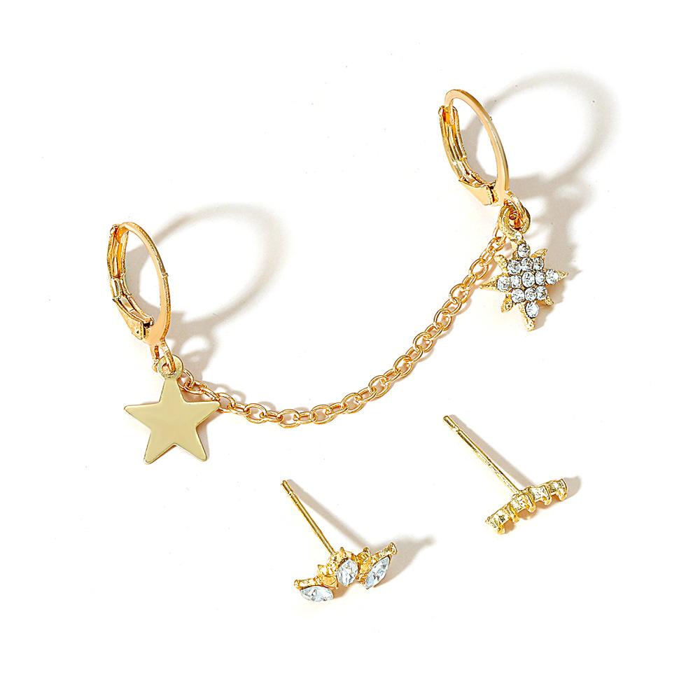 Simple Ear Stud Set Beaded Star Chain No Hole Ear Clip Cold One-piece Ear Hanging Single Female