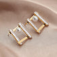 European fashion full diamond pearl retro square earrings ins simple zircon temperament square earrings jewelry