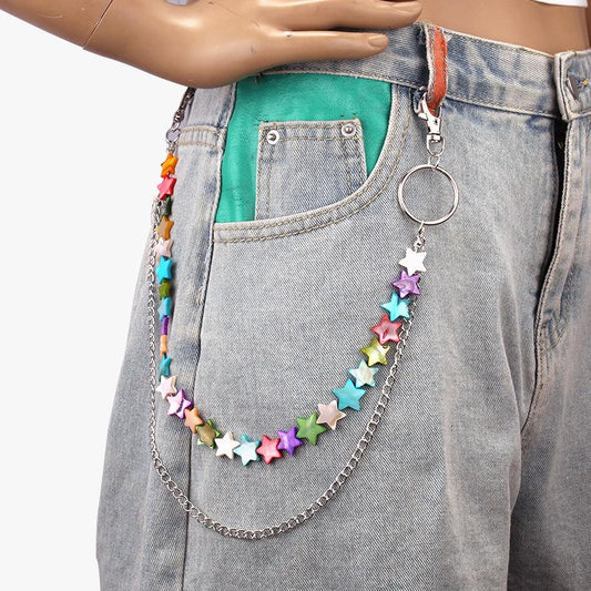 Trendy personality five-pointed star color shell waist chain retro beach sexy pants chain waist decoration