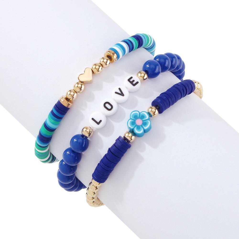B1483 Bohemian Ethnic Stacked Bracelet Alphabet Flower Beads Personality Bracelet Colorful Geometric Ornaments