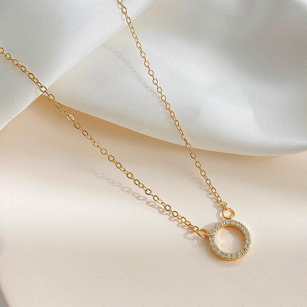 Ins micro-inlaid zircon geometric ring necklace female fashion temperament niche design simple circle clavicle chain