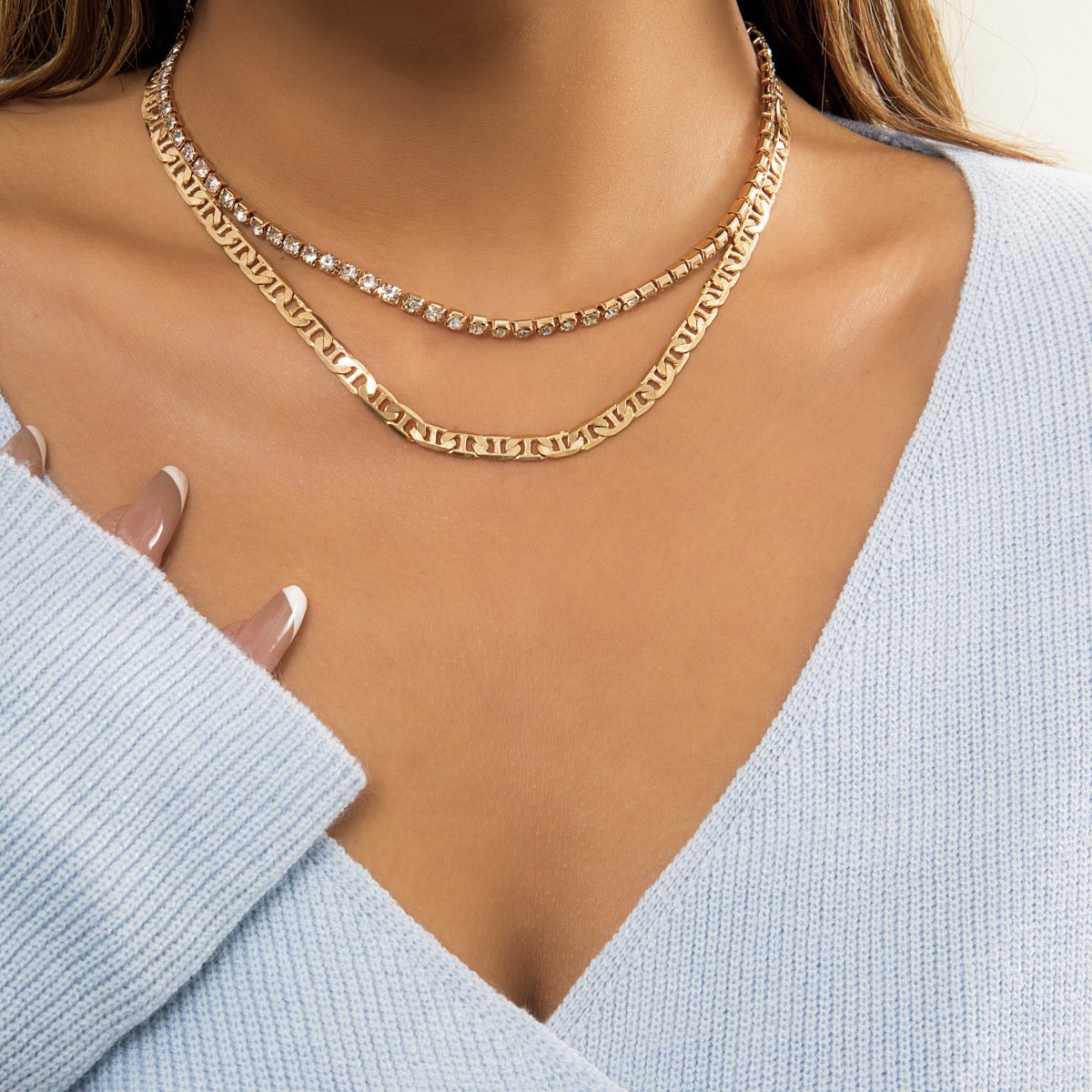 Jewelry Retro Cold Geometric Metal Necklace Set Hip Hop Versatile Diamond Chain Necklace