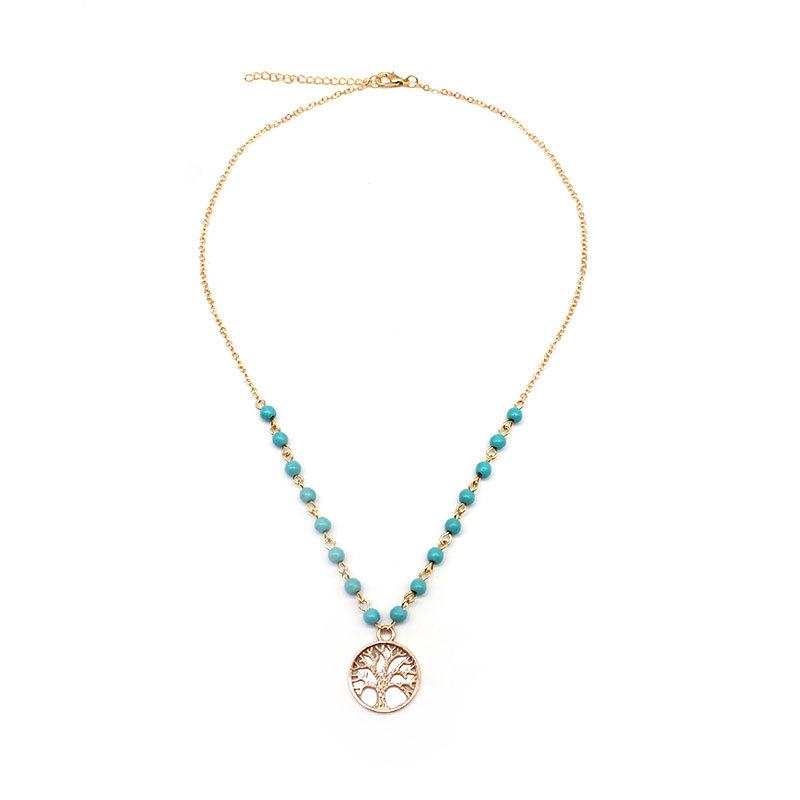 Simple White Tower Handmade Beaded Turquoise Lucky Tree Ladies Tassel Necklace