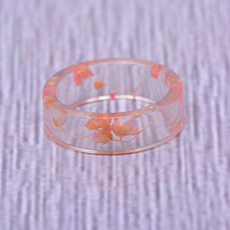 Retro Hand Jewelry Creative Handmade Dried Flower Wafer Transparent Resin Multicolor Ring Popular Jewelry