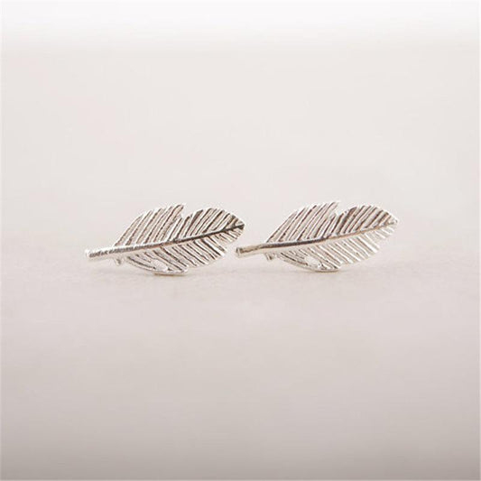 Explosive Fashion Feather Shape Leaf Stud Earrings Three Color Gold Silver Rose Gold