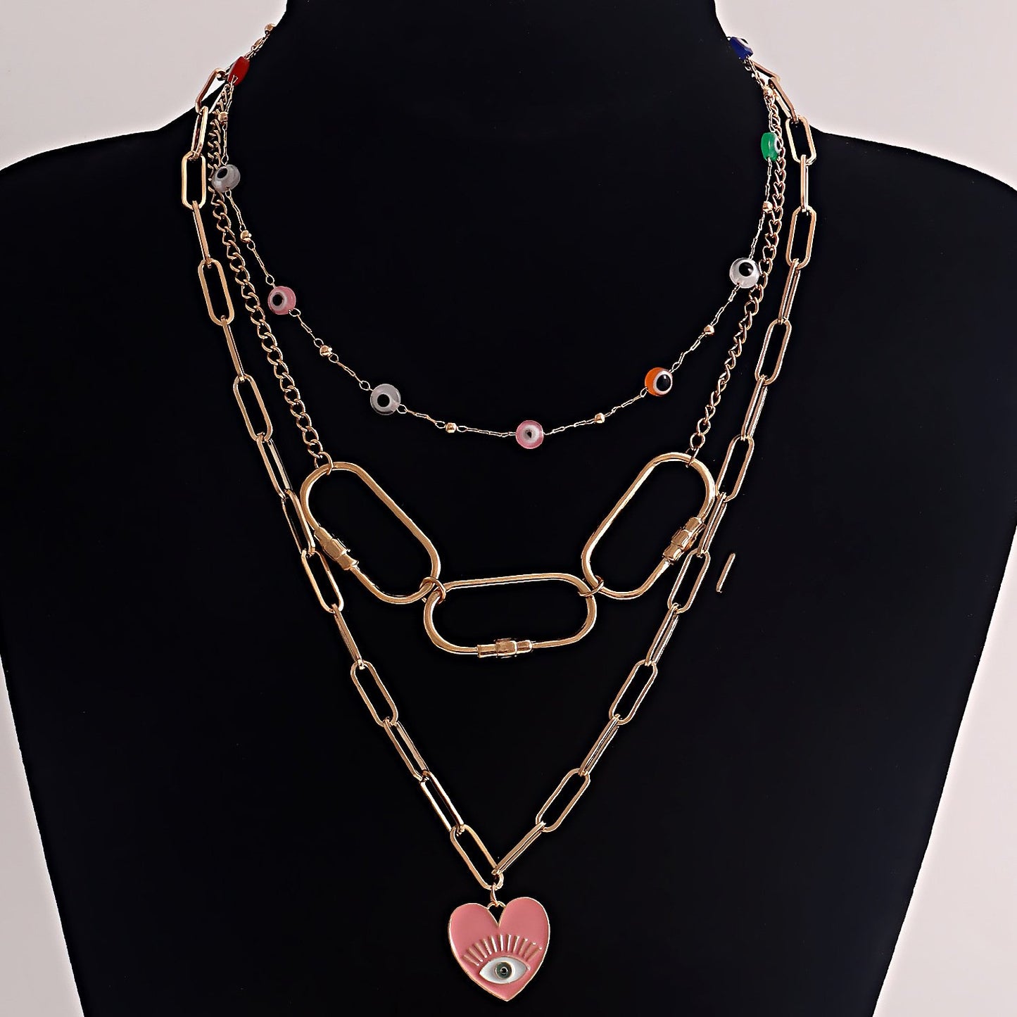 Jewelry trendy multi-layer colorful devil's eye pink love eye pendant necklace female