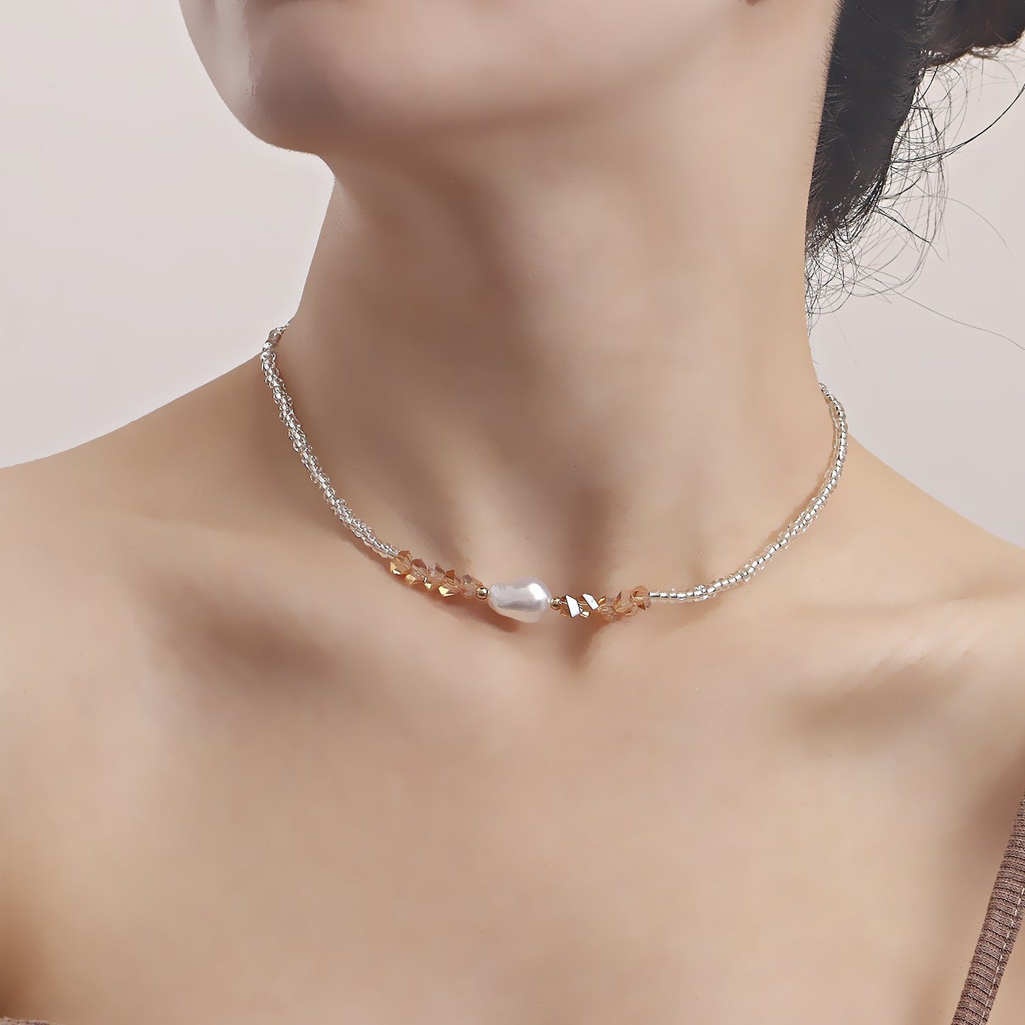 Jewelry Bohemian Small Rice Bead Crystal Imitation Pearl Necklace Necklace Women's Necklace Doesn't Fade