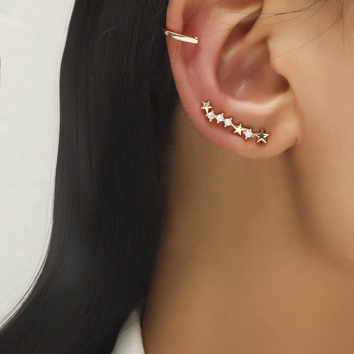 Simple Star Small Diamond Ear Clip Leaf Flower Sun Flower Geometric Pearl Zircon No Pierced Ear Stud Set