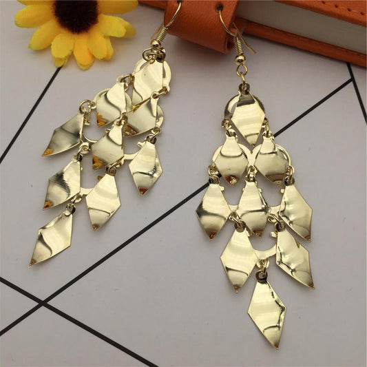Three-dimensional sequins surface rhombus leaf long earrings metal earrings street stall accessories