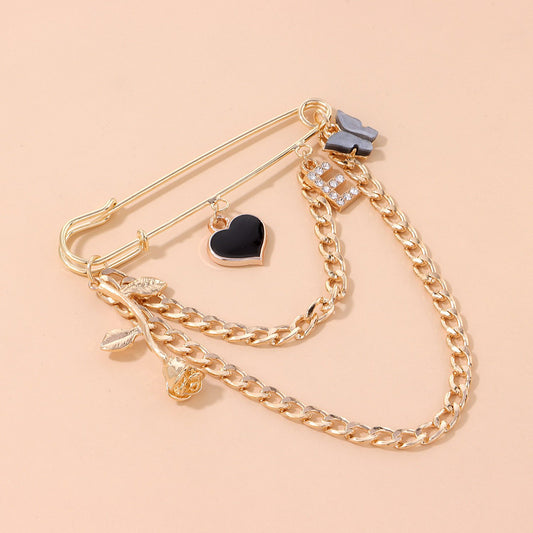 Jewelry Light Luxury Full Diamond Letter Butterfly Brooch Creative Fashion Rose Love Pin Accessories