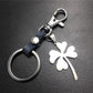 Four Leaf Lucky Flower Titanium Steel Pendant Leather Keychain Pendant Accessories