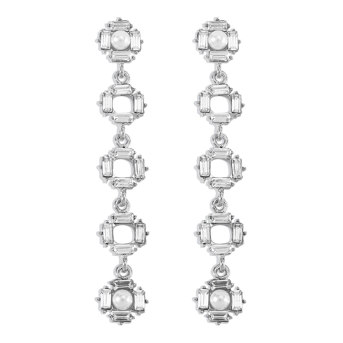 E1493 Minority Long Rhinestone Earrings Hollow Square Pearl Earrings Personality Retro Earrings