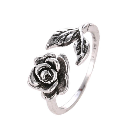 Ring Vintage Rose Flower Women's Ring Personality Versatile Hand Jewelry Valentine's Day Gift