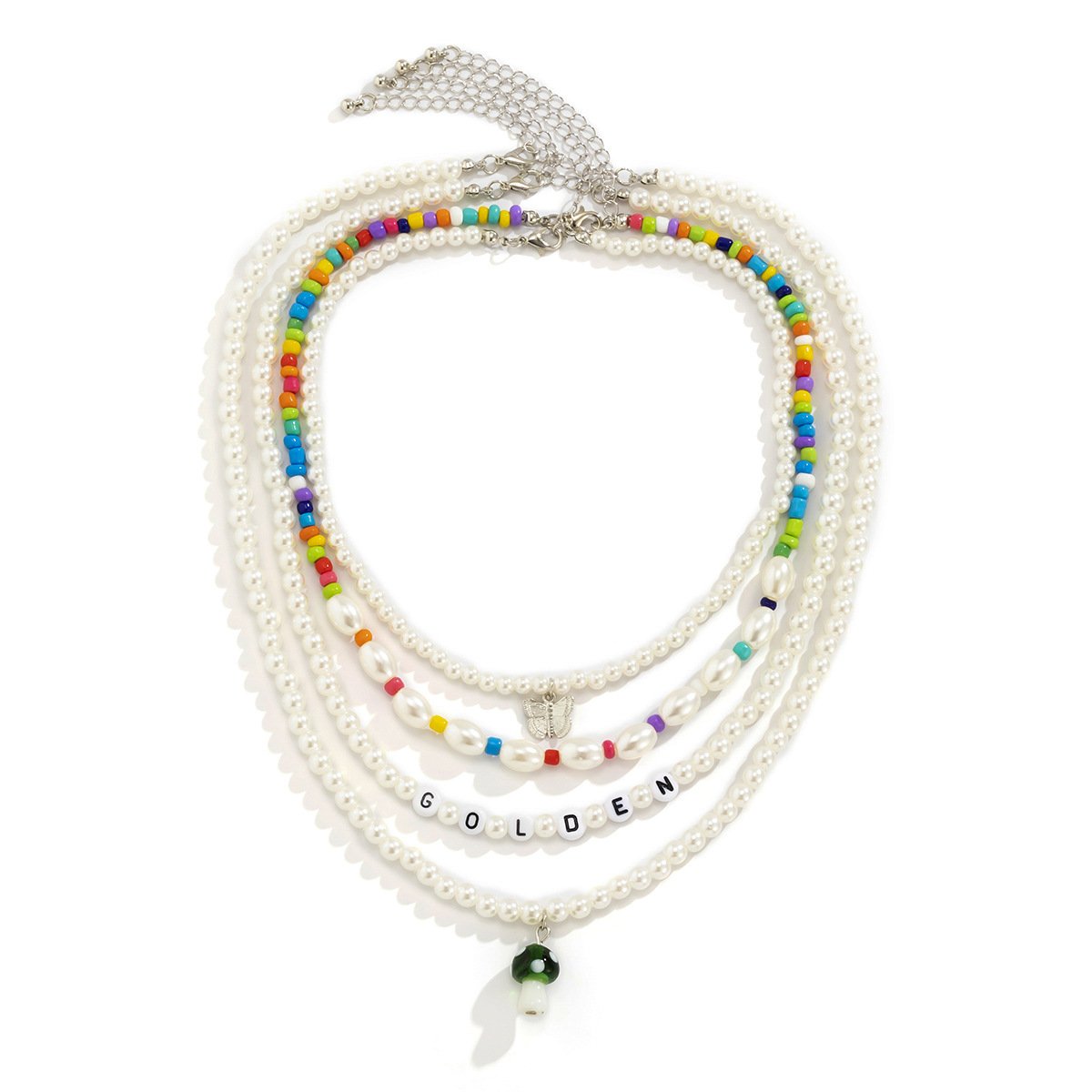 Jewelry creative mix and match multi-variety mushroom butterfly necklace set beaded imitation pearl letter necklace