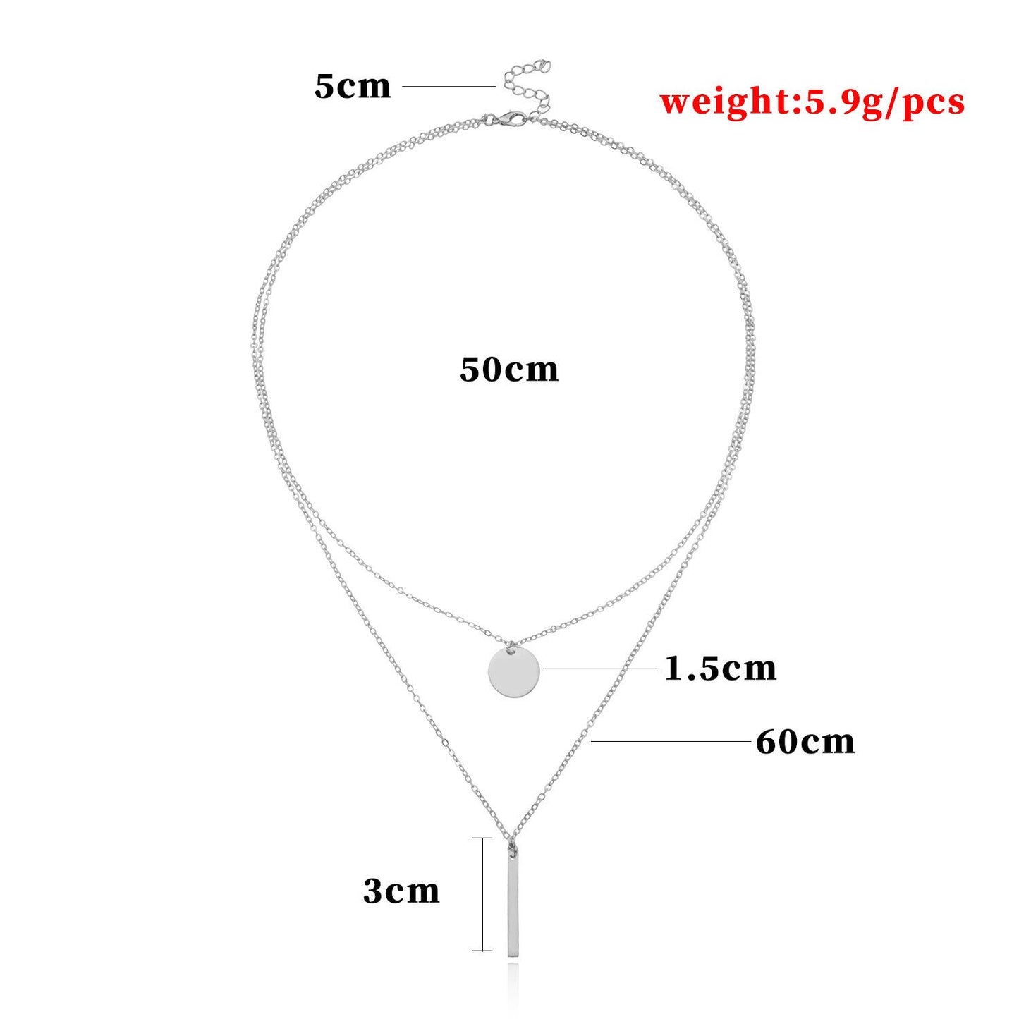 Jewelry Retro Simple Alloy Metal Rod Necklace Sequin Women's Clavicle Necklace