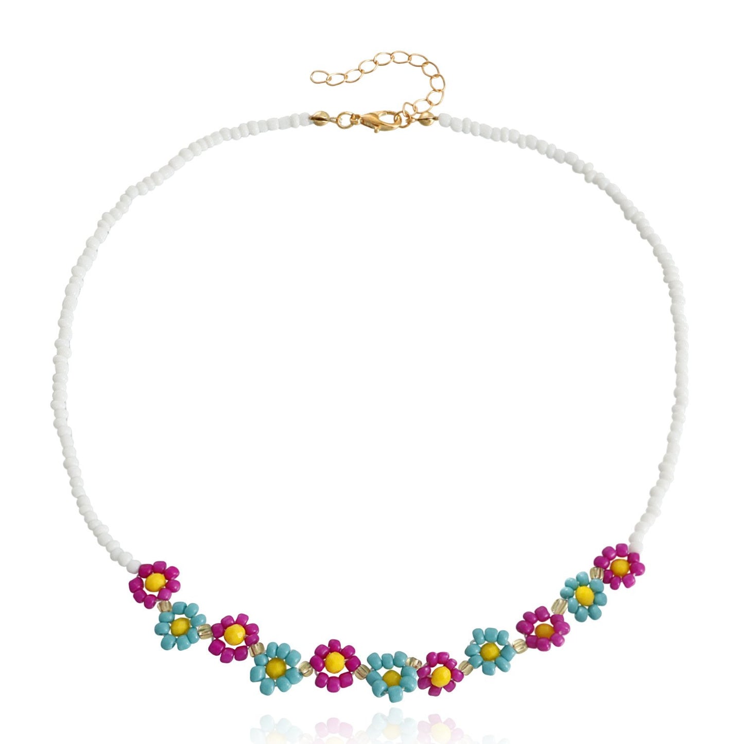 Jewelry Bohemian Daisy Contrast Color Beaded Necklace Retro Rice Bead Flower Clavicle Necklace Female