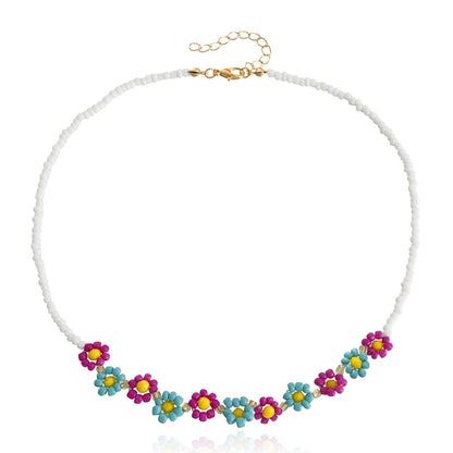 Jewelry Bohemian Daisy Contrast Color Beaded Necklace Retro Rice Bead Flower Clavicle Necklace Female
