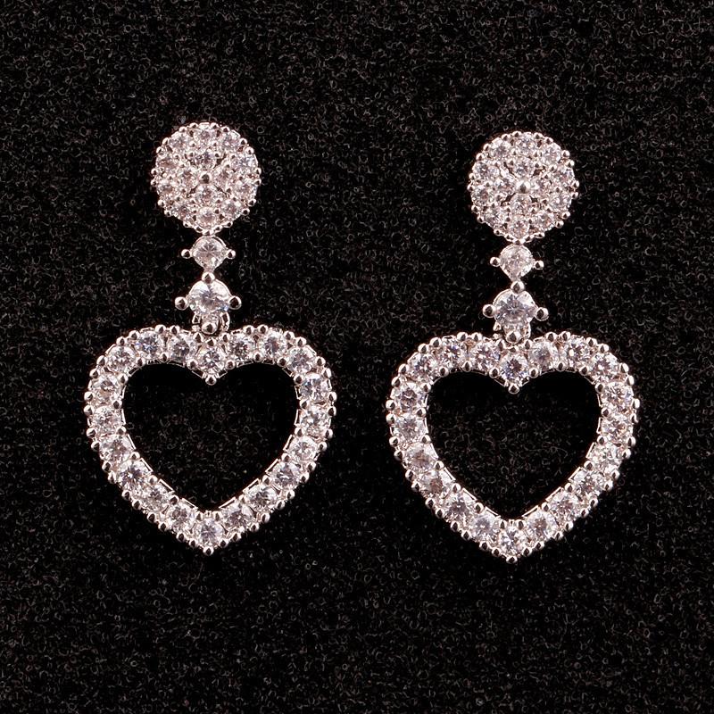 Jewelry Women's Sweet Simple Love Diamond Short 925 Silver Needle Pendant Earrings Stud Earrings