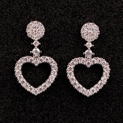 Jewelry Women's Sweet Simple Love Diamond Short 925 Silver Needle Pendant Earrings Stud Earrings