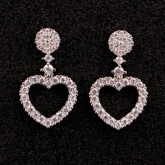 Jewelry Women's Sweet Simple Love Diamond Short 925 Silver Needle Pendant Earrings Stud Earrings