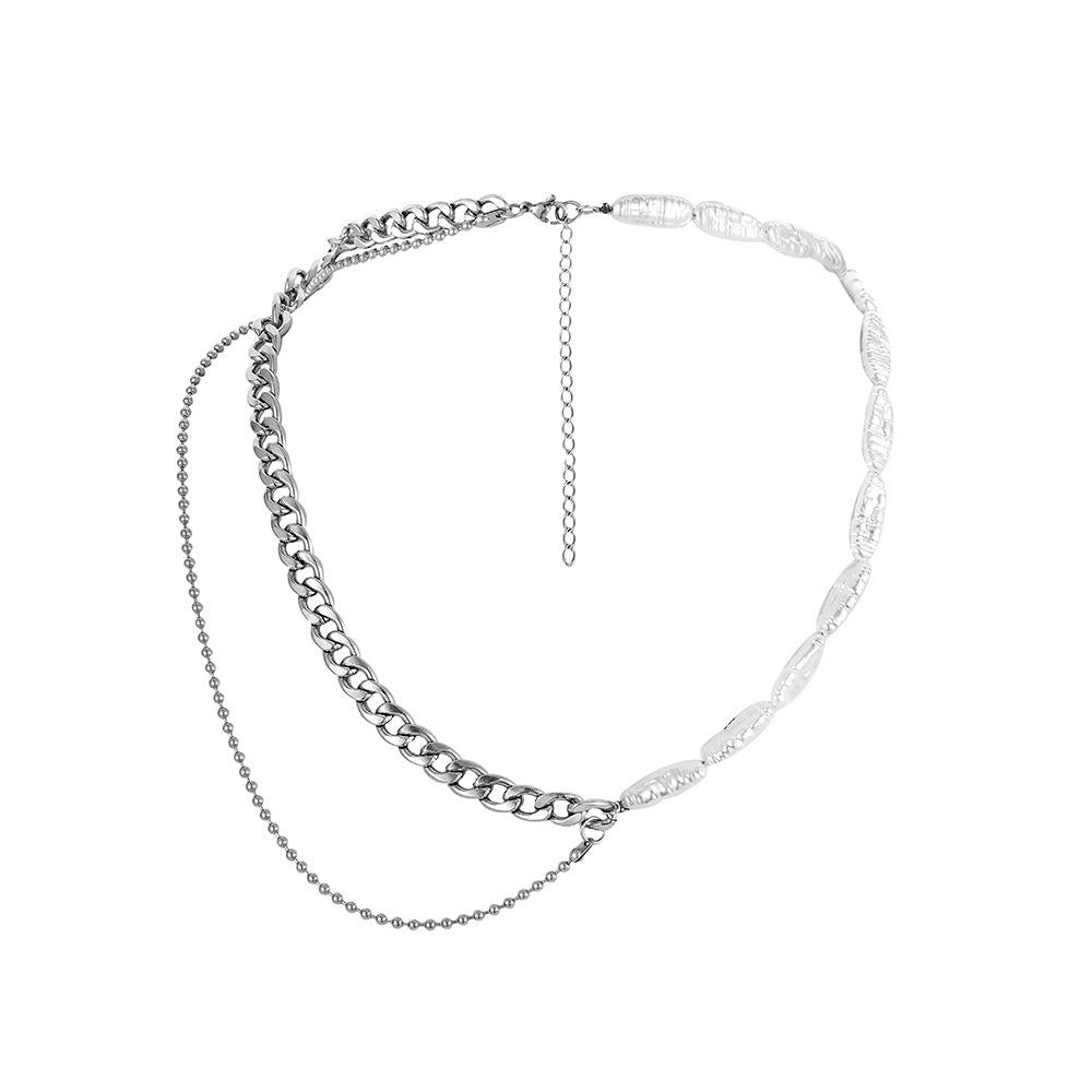 Trendy shaped baroque stainless steel NK chain bead chain splicing pearl necklace titanium steel personalized clavicle chain