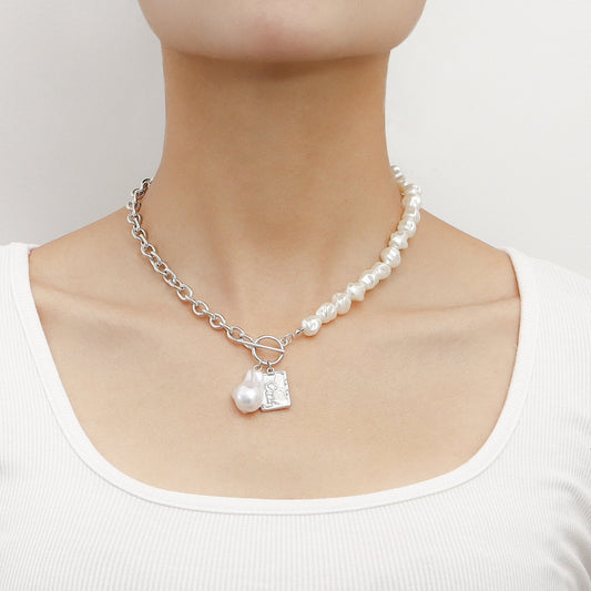 Jewelry Acrylic Shaped Pearl Stitching Thick Chain Square Round Card Necklace Female Cold Necklace