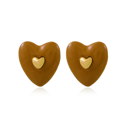 ins enamel drop oil inlaid love earrings fashion temperament niche design peach heart earrings simple earrings