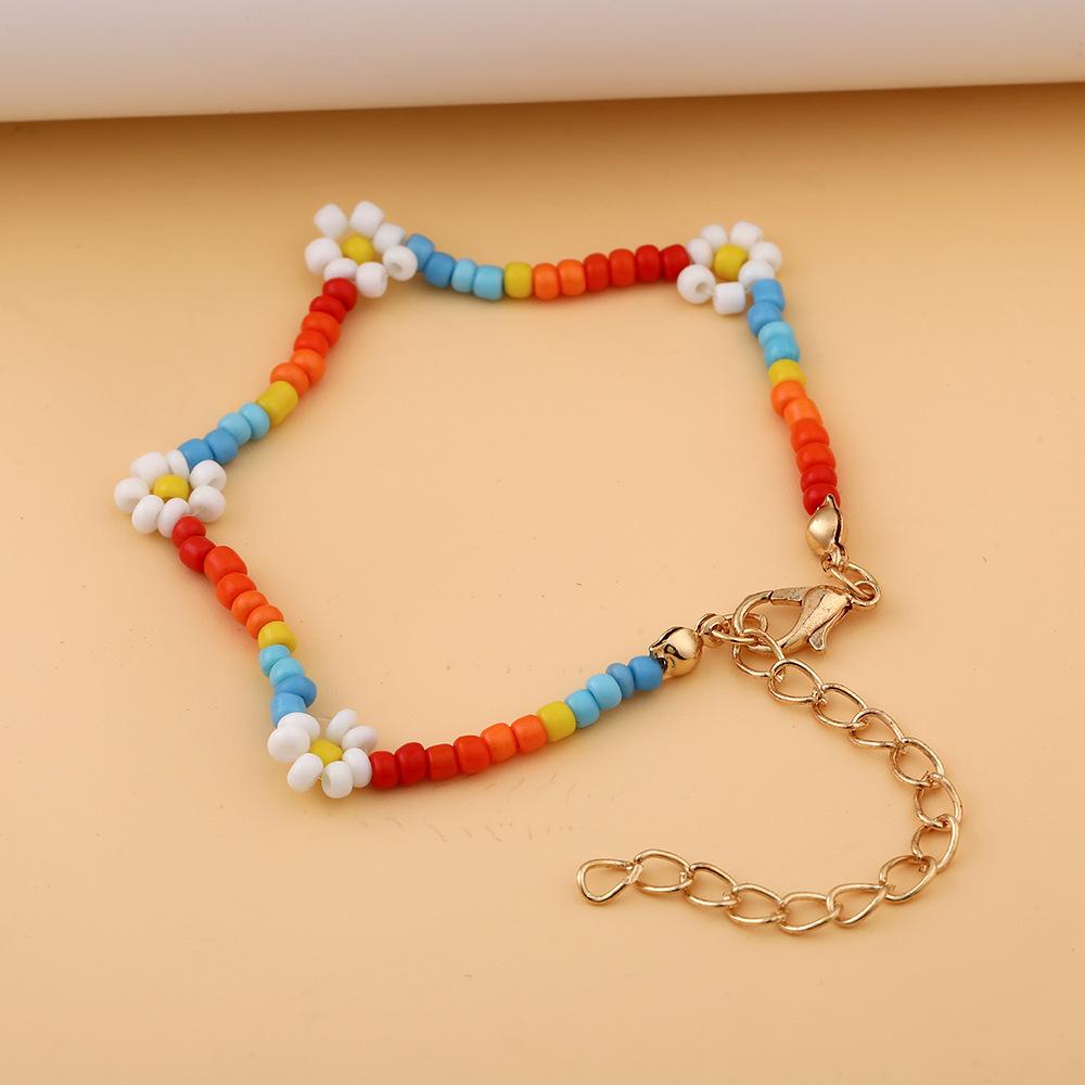 Bohemian Handwoven Small Flower Bracelet Fashion Ethnic Color Rice Bead Girls Hand Decoration