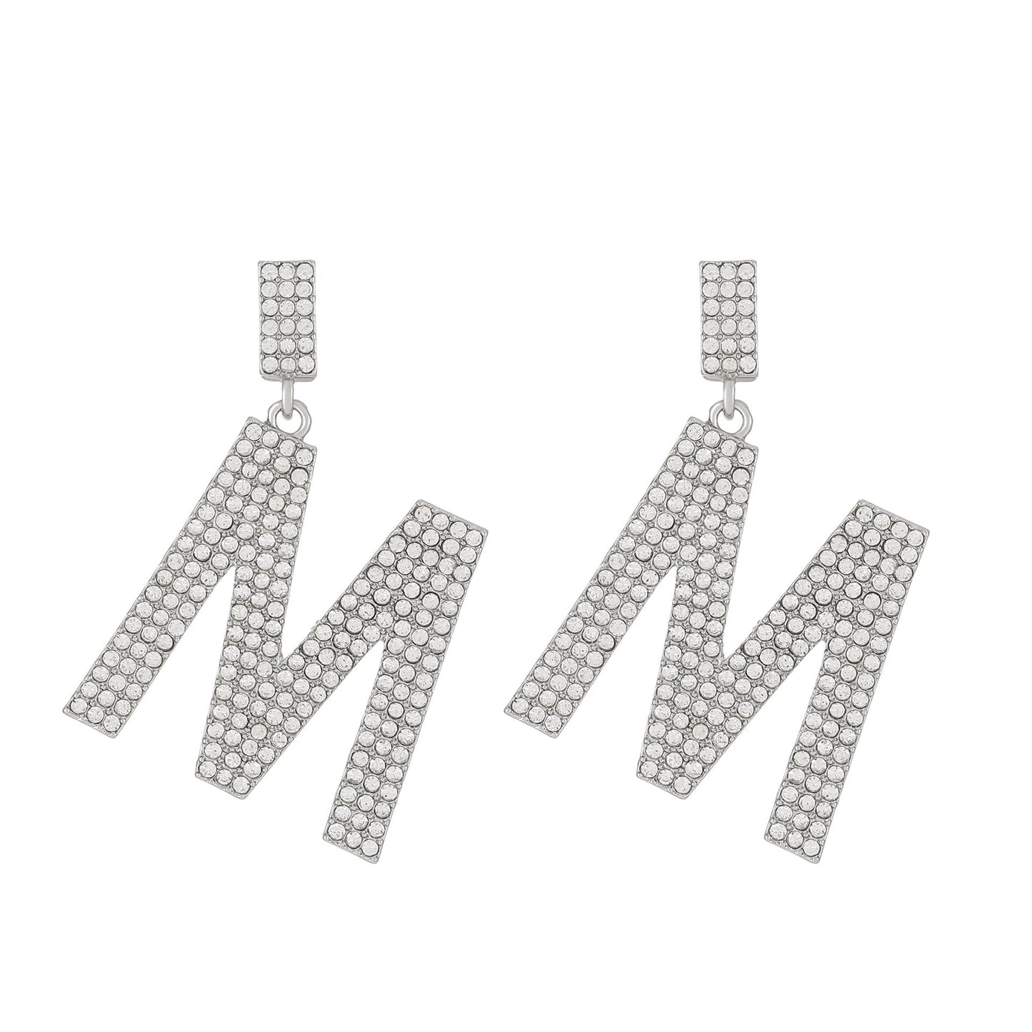 Ins full diamond letter earrings female fashion temperament niche design English letter earrings temperament earrings tide