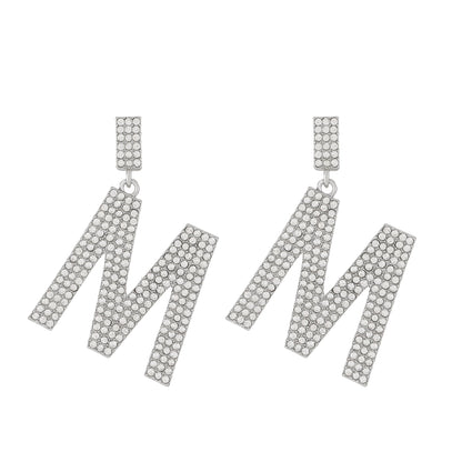 Ins full diamond letter earrings female fashion temperament niche design English letter earrings temperament earrings tide