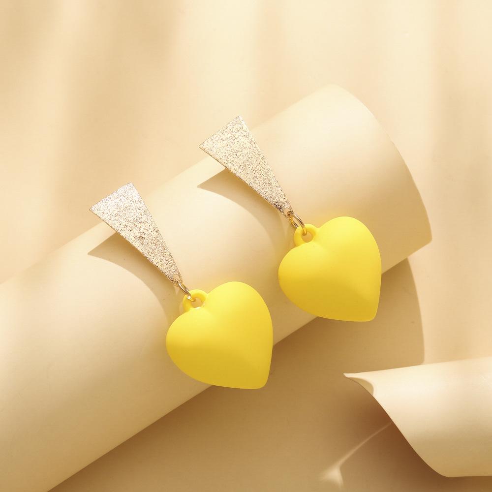 Personalized acrylic fluorescent yellow love triangle long earrings fashion creative Mori small fresh earrings