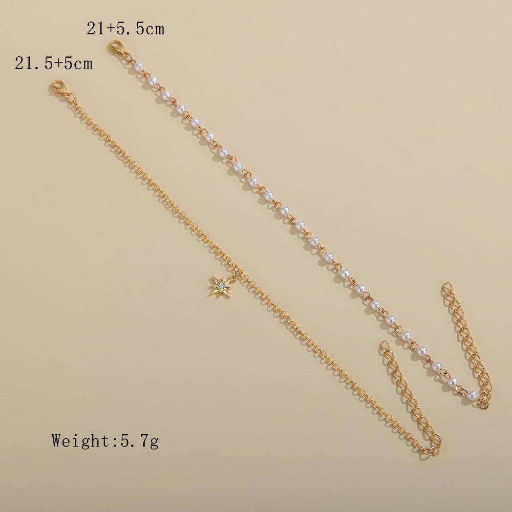 Fashion Alloy Pearl Anklet Popular Hexagram Pendant Anklet Women Jewelry