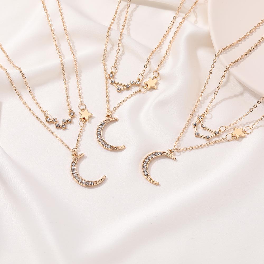 Double-layer star moon clavicle chain temperament diamond twelve constellation necklace ins net red accessories