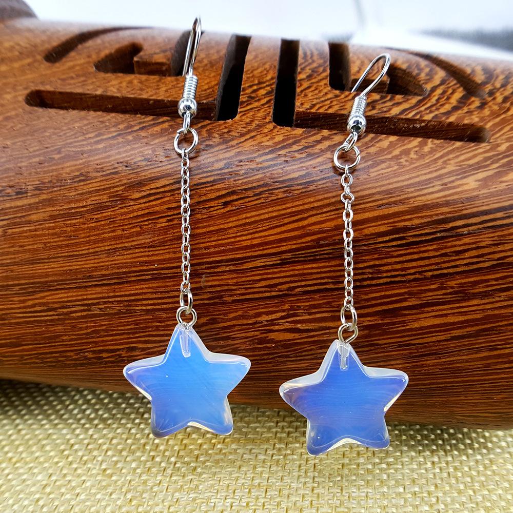 Five-pointed star opal earrings long section natural stone earrings net red hot style street stall jewelry live pet fan