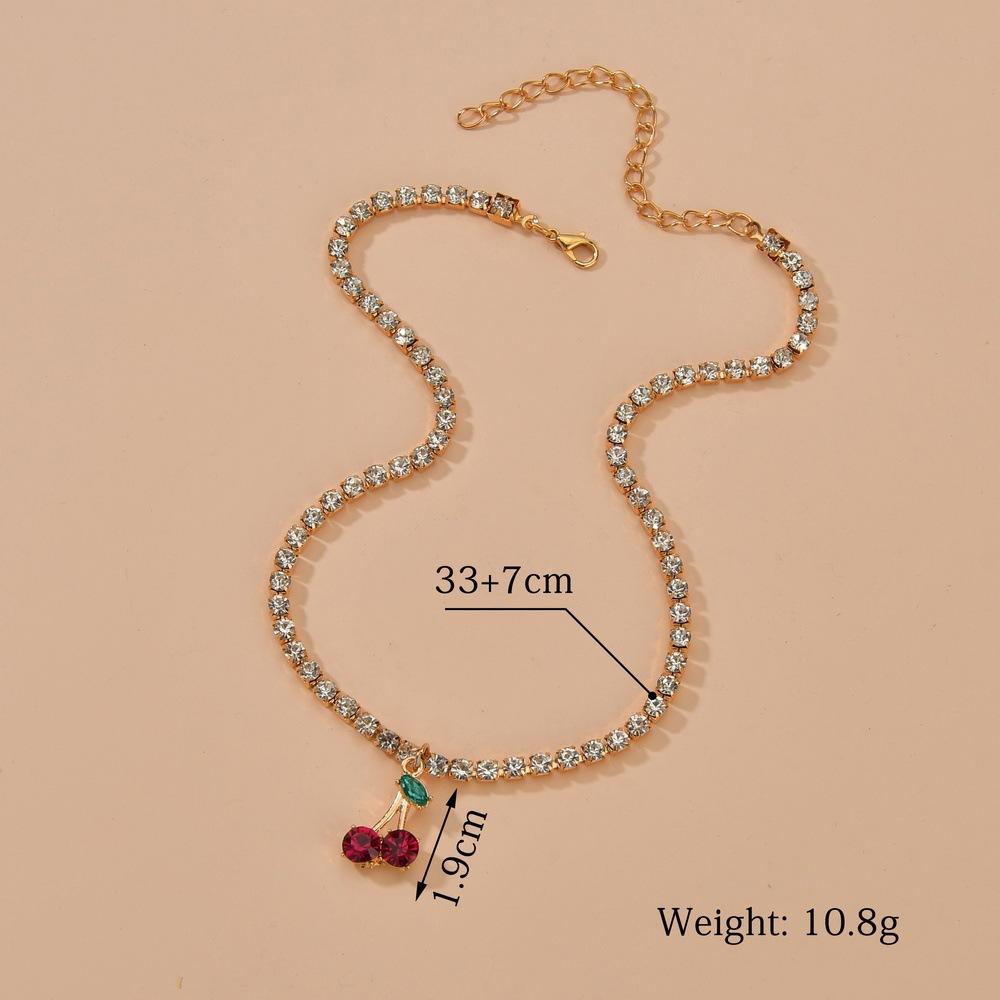 Sweet Little Cherry Pendant Necklace Female Fashion Rhinestone Short Necklace Neck Jewelry