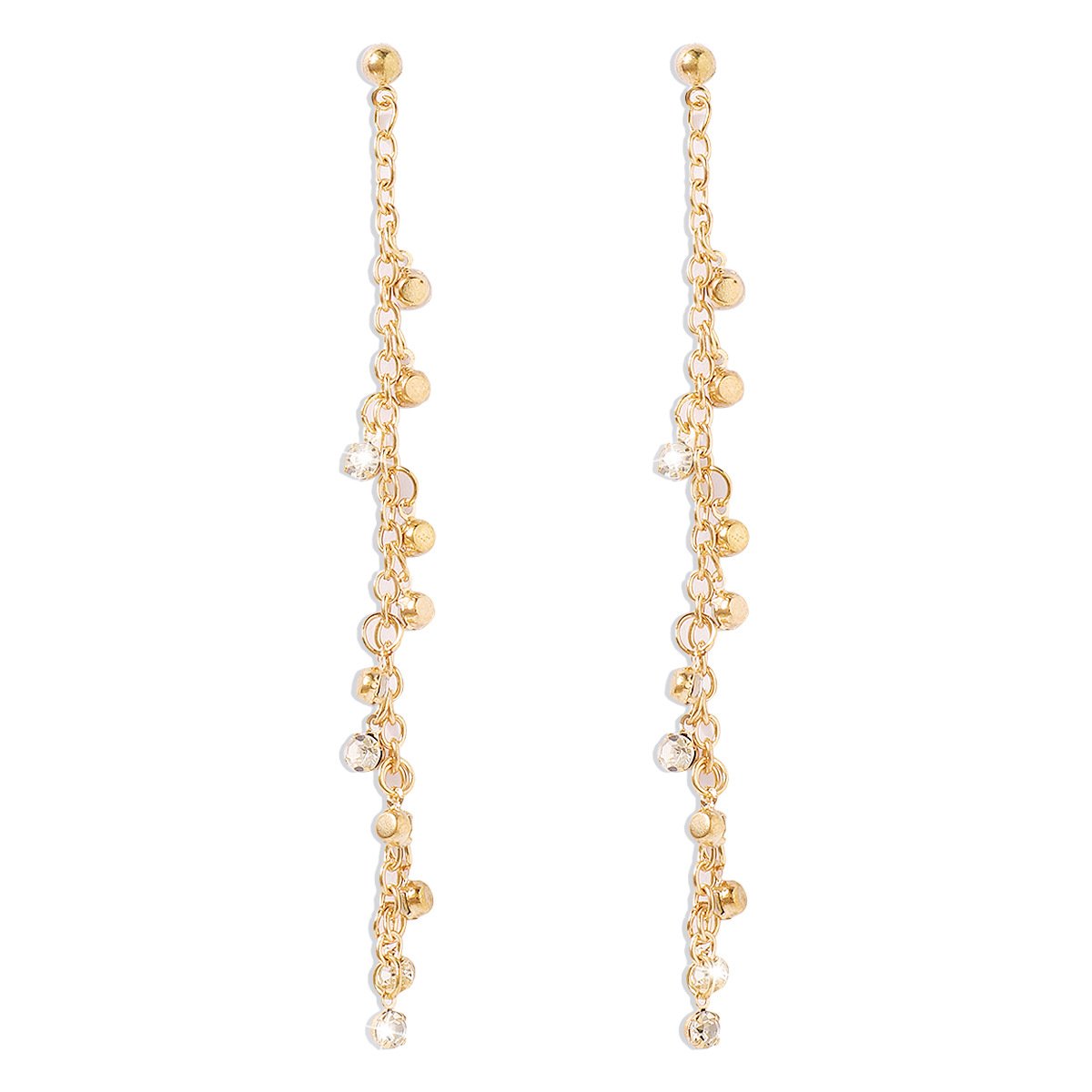 E1751 Temperament simple niche metal earrings micro-inlaid rhinestones long chain personality retro earrings