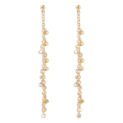 E1751 Temperament simple niche metal earrings micro-inlaid rhinestones long chain personality retro earrings