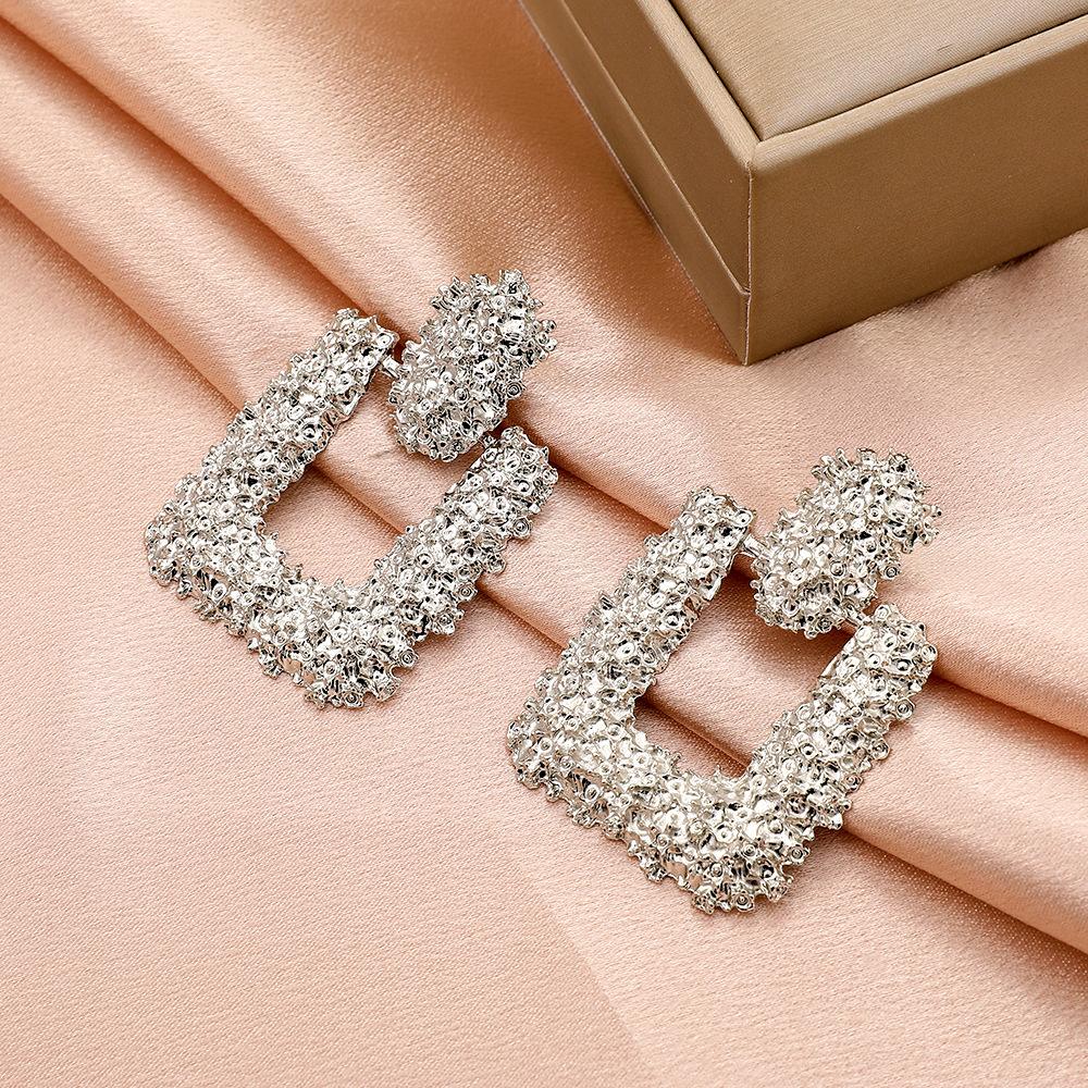 Metal Geometric Earrings Retro Exaggerated Square Frosted Earrings Fashion Irregular Stud Earrings Women