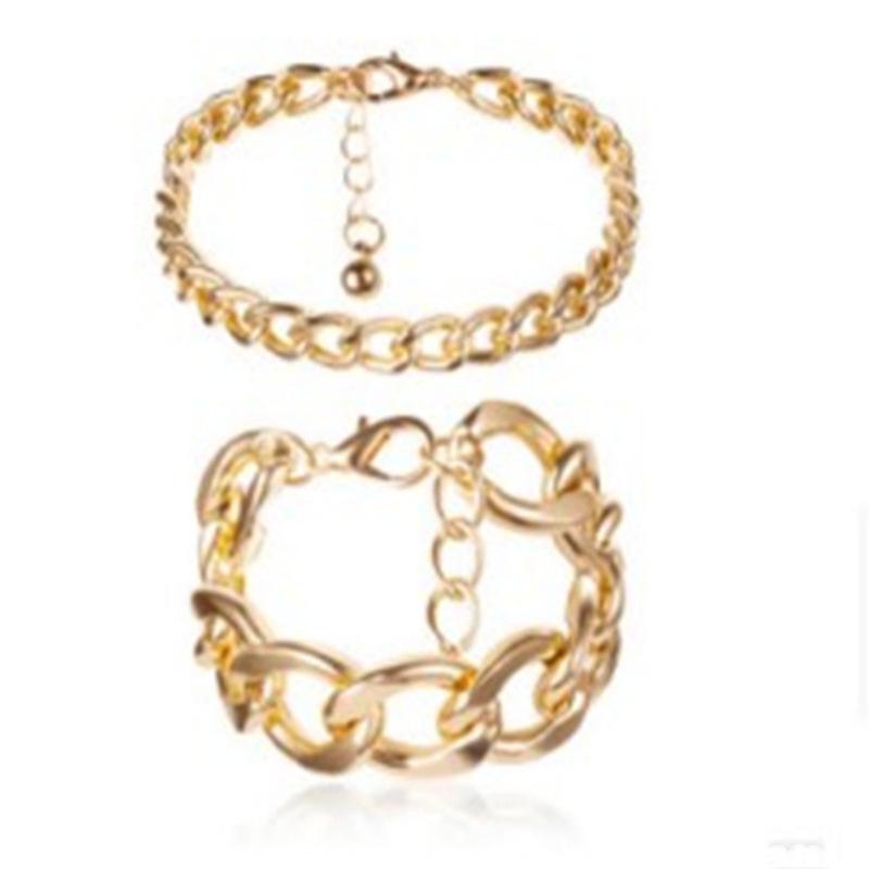 Jewelry Punk Retro Simple Aluminum Chain Bracelet Two-piece Set Fashion Men's and Women's Hand Jewelry Bracelet