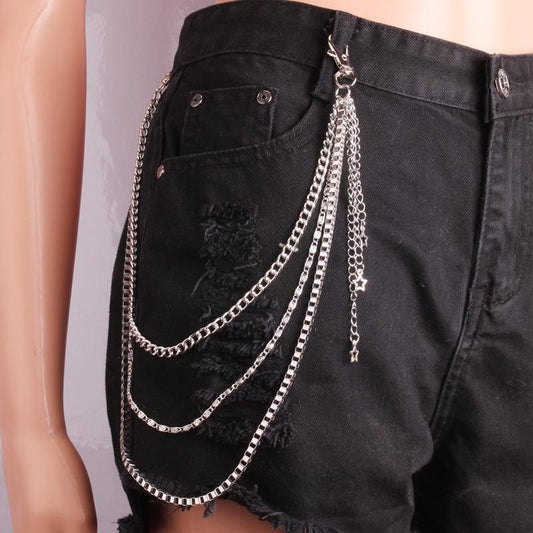 ins ring leaf metal pants chain small fresh hip-hop accessories waist ornament tassel five-pointed star waist chain