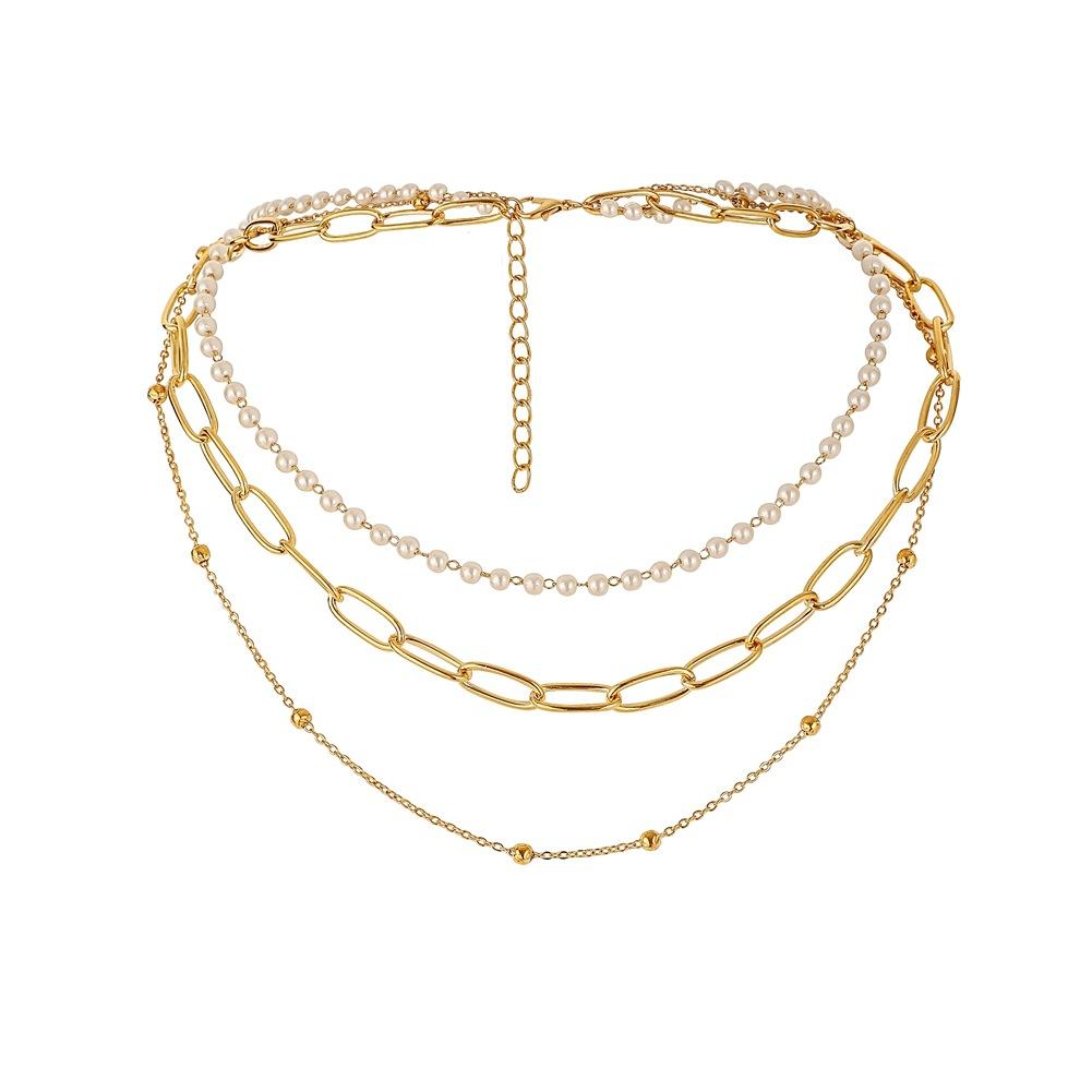 Ins popular fashion Hong Kong choker necklace simple metallic temperament pearl versatile multi-layer necklace female