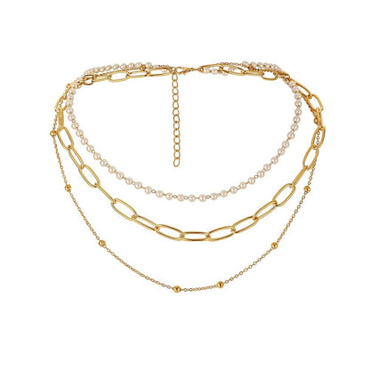 Ins popular fashion Hong Kong choker necklace simple metallic temperament pearl versatile multi-layer necklace female