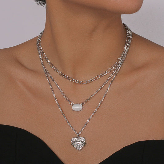 N1186 Accessories Rhinestone Heart Resin Multilayer Necklace Personality Punk Exaggerated Chain Necklace