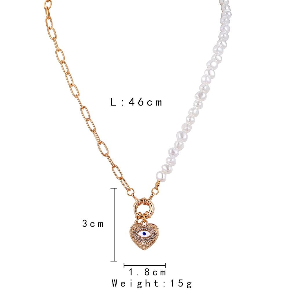 Fashionable and Exquisite Super Fairy Short Pearl Lock Heart Eye Necklace