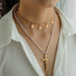 Ins personality bright five-pointed star necklace creative cross pendant temperament pearl fashion double layer necklace