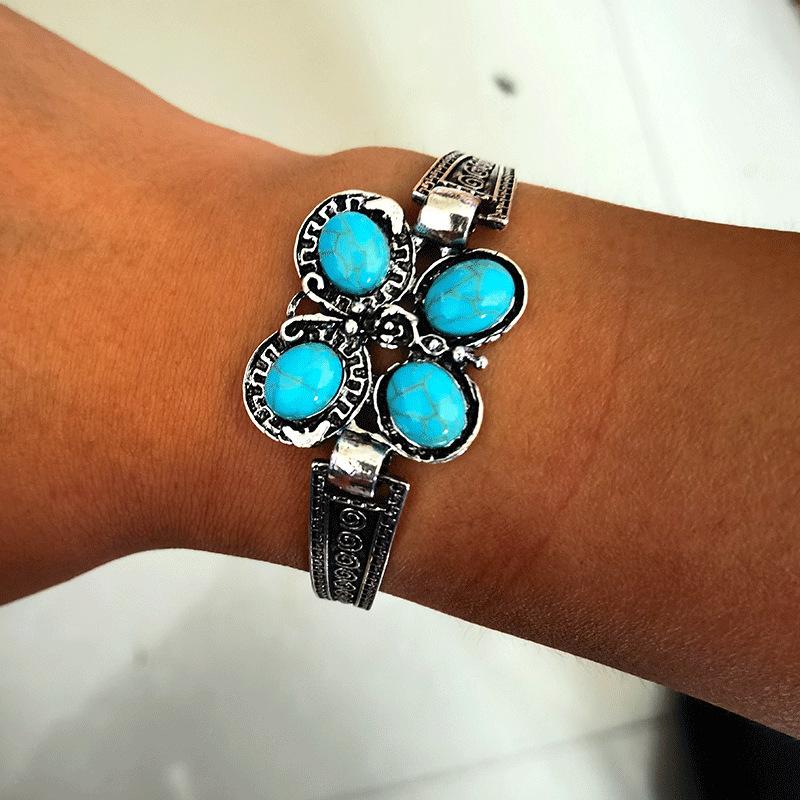 Fashion Ladies Boho Ethnic Bracelet Vintage Turquoise Butterfly Bracelet Bracelet