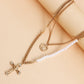 Explosive Necklace Fashion Personality Design Double Stacked Clavicle Chain Pearl Stitching Cross Sweater Chain