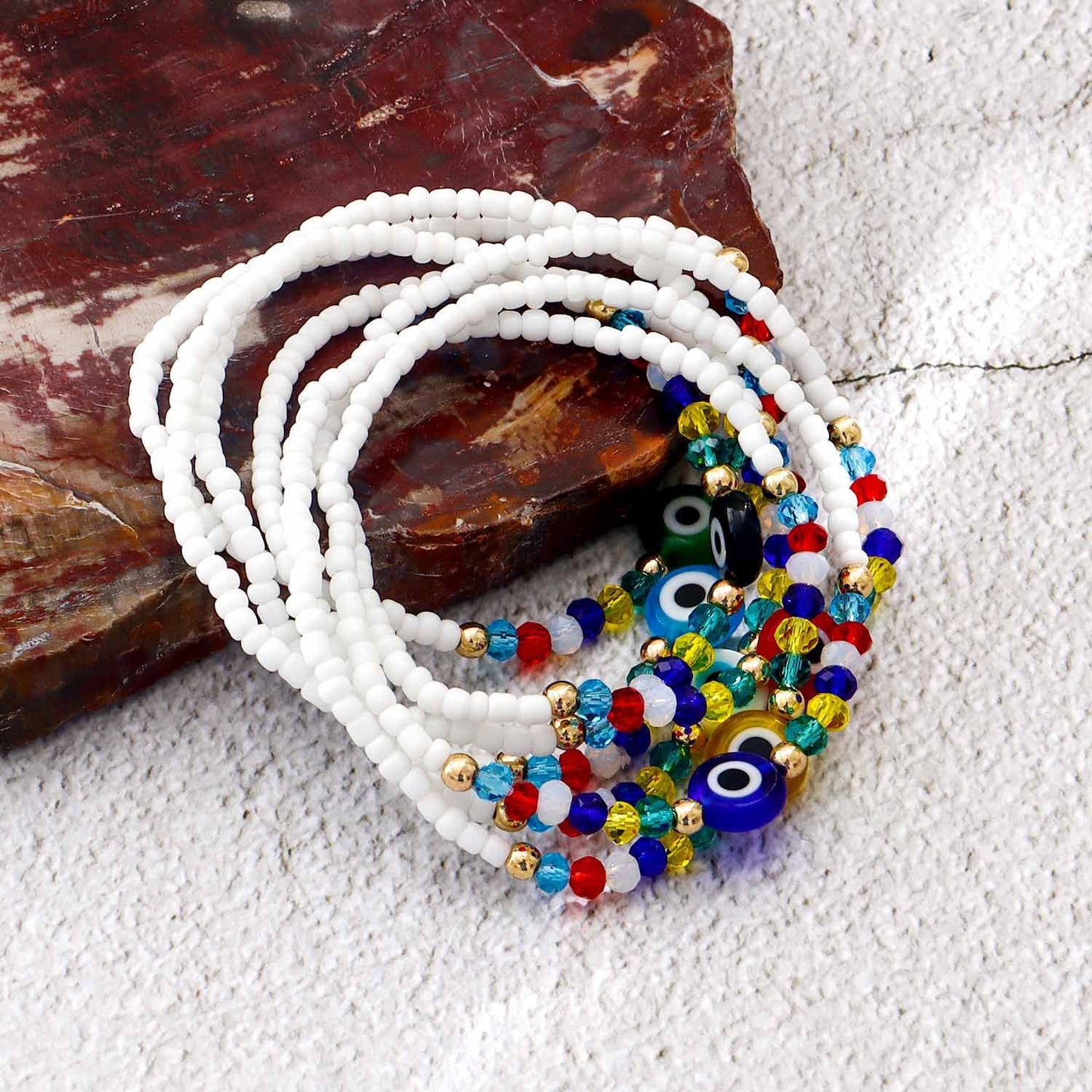 Jewelry Trend Elastic Rope White Rice Beads Devil's Eye Crystal Bracelet Female Spice Girl Jewelry