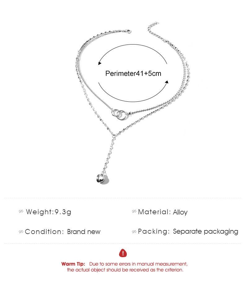 Sweet and cold metal double-layer love pendant necklace ins net red ring interlocking and stacking long sweater chain