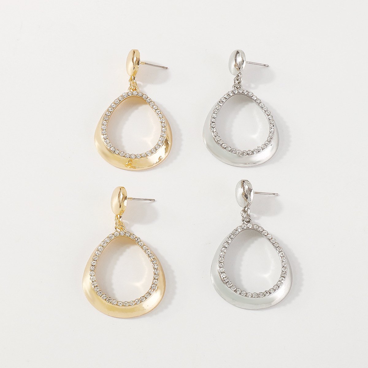 E1919 Earrings Geometric Simple Hollow Rhinestone Earrings Temperament Retro Niche Hong Kong Earrings